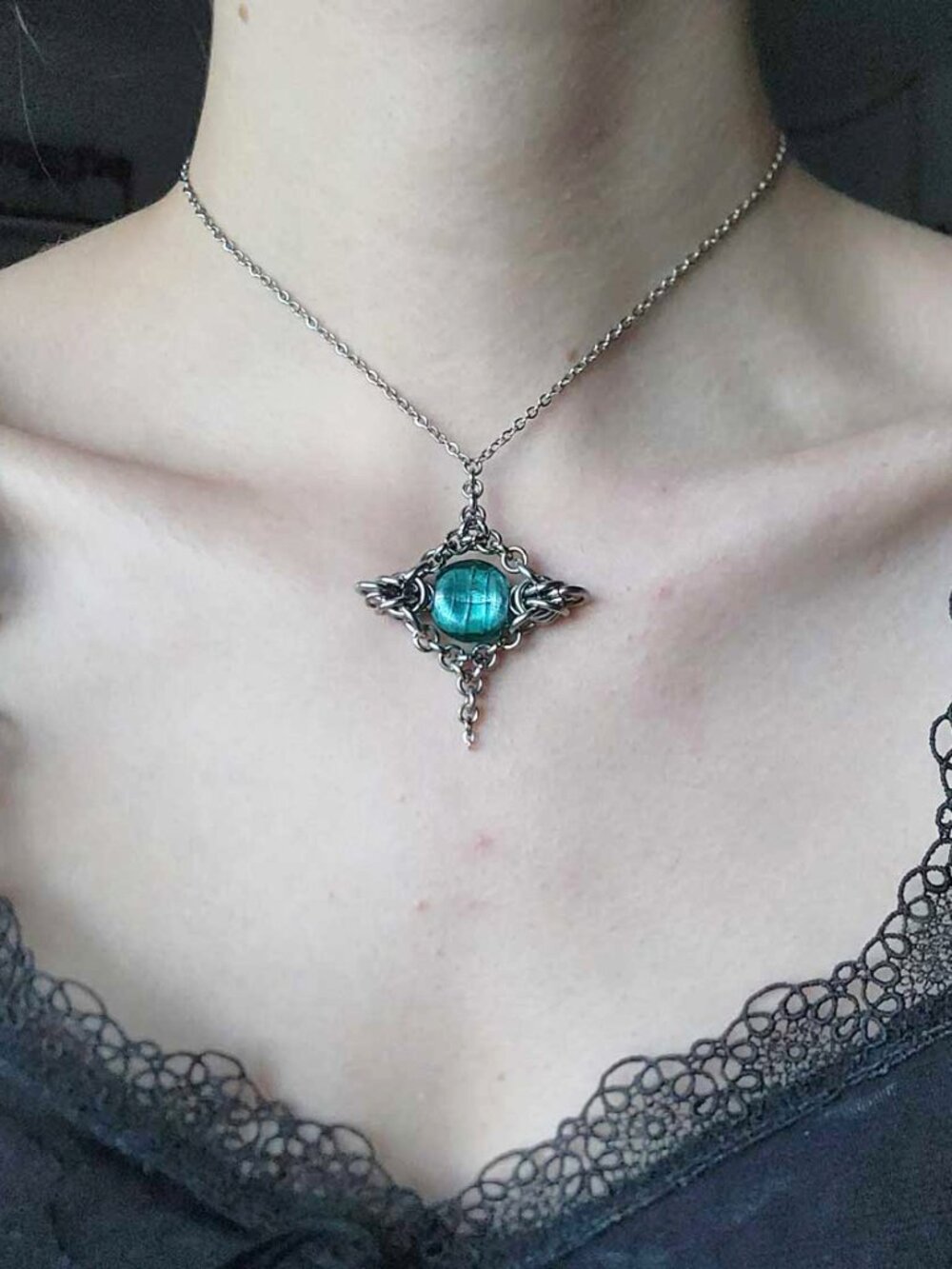 Aqua and silver star statement necklace - Picture 5 of 9